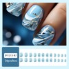 24 Pcs Press on Nails Short Blue Fake Nails Square