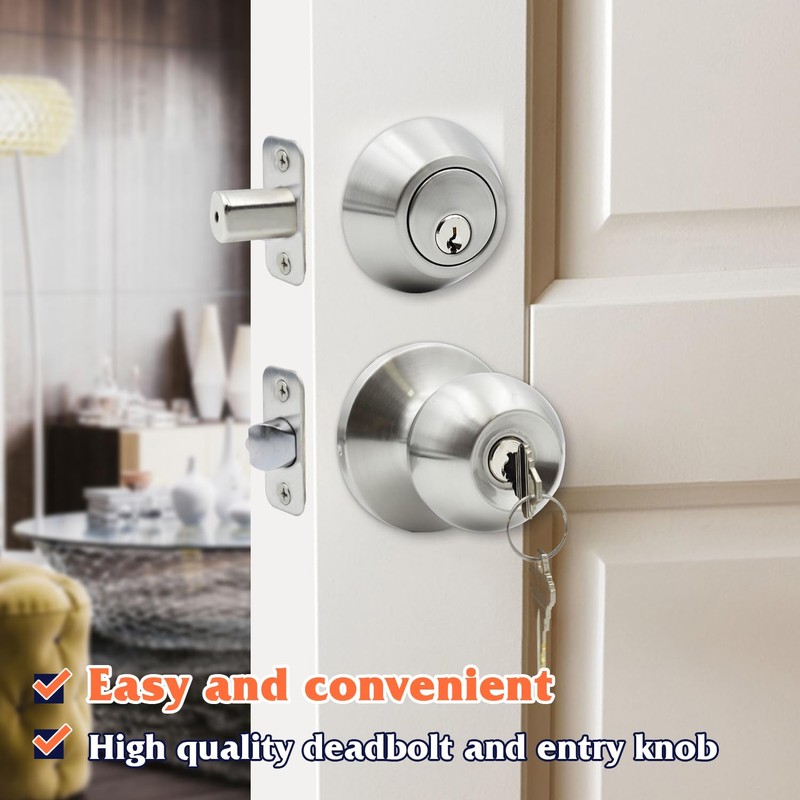 Solidware Entry Door Knob and Single Cylinder Deadbolt Combo,Keyed Alike