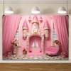 YongFoto Pink Princess Castle Backdrop 10x8ft Sofa Flowers Vases Curtain