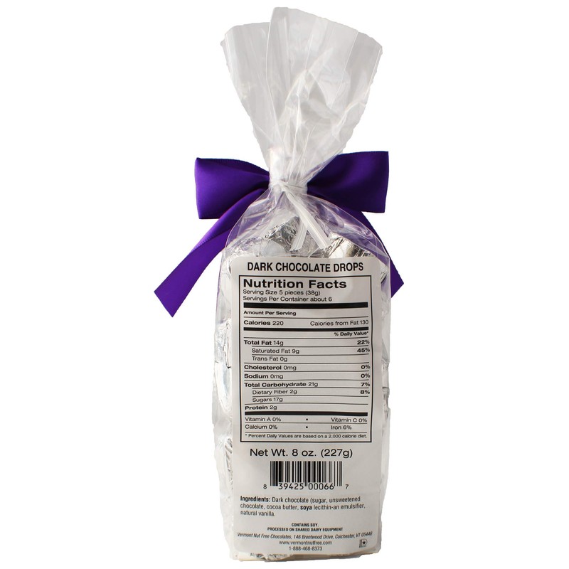 Vermont Nut Free Chocolates Drops (Dark Chocolate) 7.8 Ounces, Nut-Free,