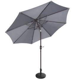 Villacera Patio Umbrella 9 Ft Outdoor Umbrella with Base Included Canopy with Steel Ribs, Aluminum Pole, and Push Button Tilt (Gray)