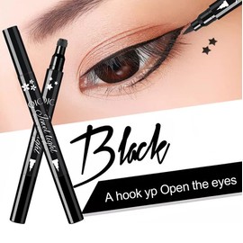 Eyeliner Stamp - OCHILIMA Double-sided Liquid Eyeliner Pen with Eye Makeup Stamp, Waterproof, Double Sided & Long Lasting Seal Tattoo Makeup Tool Red Black No smudge (Heart/Star）Shape Stamp Pen 2Pcs