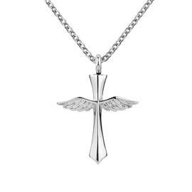 PanQueen Silver Cross Angel Wing Cremation Jewelry Urn Necklace for Ashes Pet Cremains Keepsake Memorial Pendant Necklace