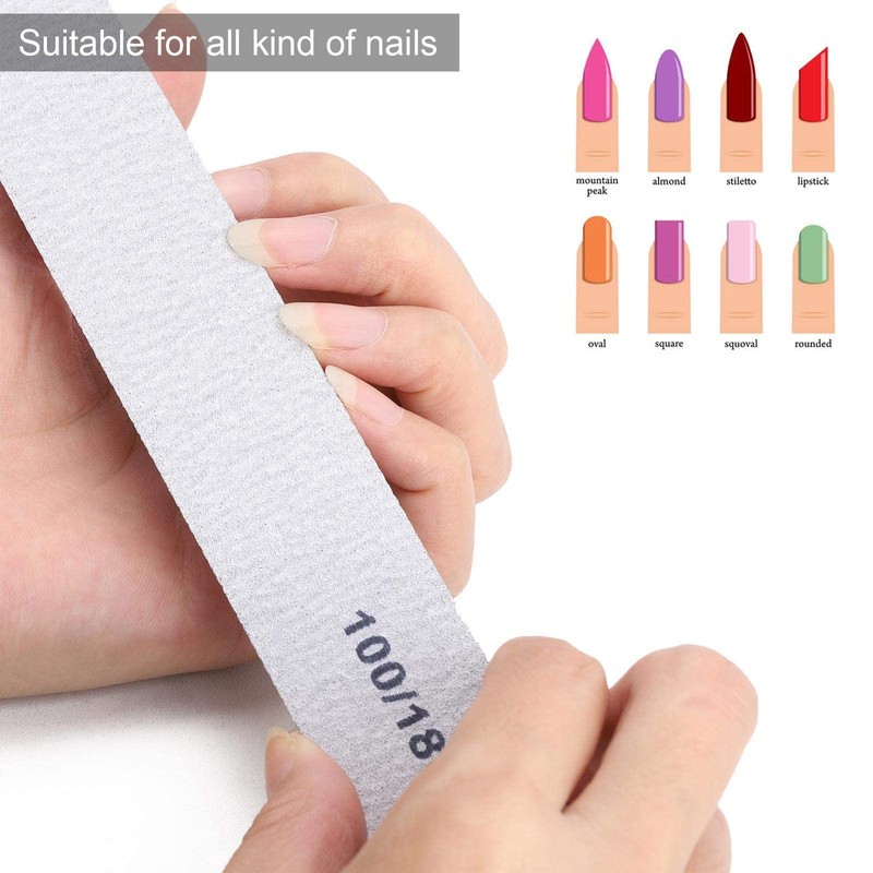 25 Pack 100/180 Grit Nail Files for Acrylic Nails, Rectangle