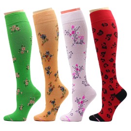 Dr. Motion 4 Pairs Pack Women's Graduated Compression Knee High Socks (X Multi #3)