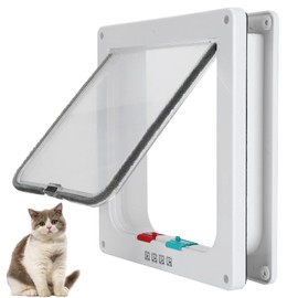 Small Pet Door, 4 Switching Modes Exquisite Cat Flap Door Plastic Waterproof Durable with Screw for Indoor and Outdoor for Household(White, M)