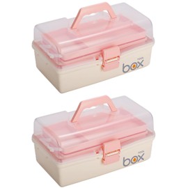 Kinsorcai 2PCS 12'' Three-Layer Clear Plastic Storage Box/Tool Box, Multipurpose Organizer and Portable Handled Storage Case for Art Craft and Cosmetic (White)