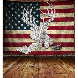 Camo Camouflage American Flag Hunting Deer Tapestry Wall Hanging Home Decoration Hunting Decor Tapestries Poster Blanket College Dorm Home Decor (60X40)