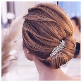 Allereyae Crystal Pearl Wedding Hair Clip Barrette Rhinestone Leaf Hair Barrette Clip Gold Bling Bridal Headpieces Decorative Head Clip Headwear Bridal Hair Accessories for Women and Girls