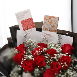 GSHLLO 40 Pcs 30cm Metal Flower Picks Floral Place Card Holder Picks Picture Photo Holder Sticks Flower Bouquet Card Sticks Table Name Number Card Holders for Wedding Party Golden Heart