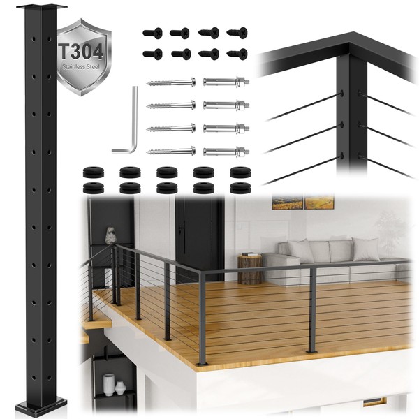 Zylorix T304 L-drilled Cable Railing Corner Post 36"(Post 35"x2"x2"), Wire