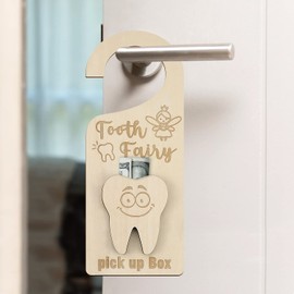 Tooth Fairy Door Hanger with Money Holder Tooth Fairy Pick up Box Gift for Kids Room Decor (Tooth) (Tooth)