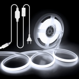ALITOVE COB LED Strip 3 m Cool White 6000 K LED Strip Outdoor Waterproof 230 V Plug with Switch for Bedroom Garden Patio Pool DIY Lighting and Home Decoration