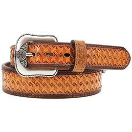 HOOEY Men's Basketweave Embossed Leather Belt Tan 36