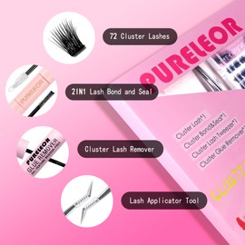 Individual Cluster Lashes DIY Individual Lash Extension Kit with Bond Seal Tweezers Remover Kit Individual Lashes Kit at Home (60Pcs, 8-16MM)
