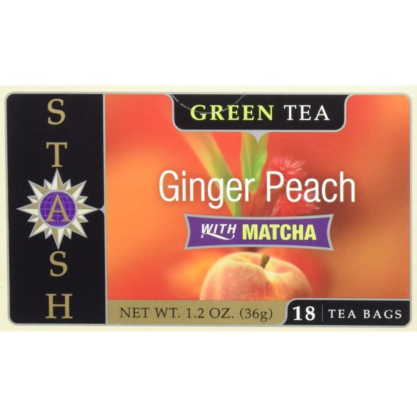 Stash Tea Ginger Peach Green Tea with Matcha, 18 Count