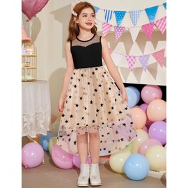 Arshiner Formal Dress for Girls Tulle Summer Special Occasion High Low Twirly Sundress Black Star