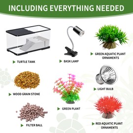(Tank + Light + Filter Balls) Turtle Tank Kit, Turtle Tank Starter Kit,Bottom Drainage, Multi-Function Areas for Turtles, Crabs,Fishes, Amphibians,Reptiles.(21.65 x 12.28 x 12.28 Inch)