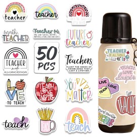 Bifarde 50Pcs Teacher Stickers - Aesthetic Vinyl Waterproof Teachers Stickers for Water Bottle Laptop Luggage Car Bike Phone crapbooking, Decals for Teens Adults Teacher's Day Gifts