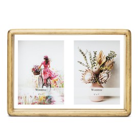 Wontree 5x7 Floating Picture Frame Collage, Solid Pine Wood with Double Sided Real Glass, Fits Two 5x7 Photos or Use as One 8x12 Picture, Wall Hanging or Tabletop Free-Standing Display, Antique Nature