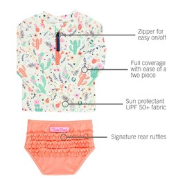 RuffleButts® Girls Desert Blossoms Long Sleeve Zipper Rash Guard Bikini - 8