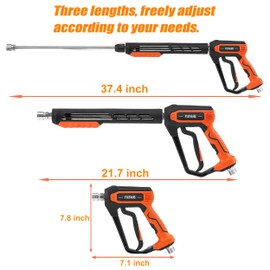 FIXFANS Pressure Washer Gun Kit, 5000PSI Power Washer Handle Gun with Replacement Wand Extension, High Pressure Spray Gun with 5 Nozzle Tips, M22 Fitting, 1/4" Quick Connect Female