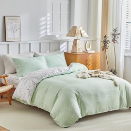 Tokokimo King Size Duvet Cover Sets Green Bedding Sets, Botanical Branches Printed 4PCS King Size Bedding Sets Green (1x Duvet Cover, 2x Pillowcases, 1x Fitted Sheet) Microfiber Kingsize Duvet Set