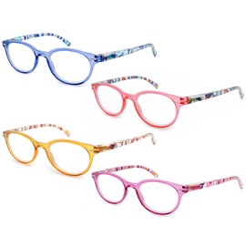 HEEYYOK Gafas de lectura para mujer de 0.50 pulgadas, marco redondo, 4 unidades, bisagras de resorte, gafas de tramposo coloridas