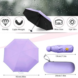 Shunshi Folding Travel Umbrella, 6 Ribs Folding Sun Anti-UV Umbrella Windproof Rain Umbrella,Fast Dry,Portable Pocket Lightweight Small Compact Umbrella with Capsule Case for Men Women Teens (Purple)
