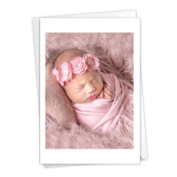 The Best Card Company, Blissful Babies - Baby Girl Card with Envelope - Newborn Girl, Pink Greeting Card for Parents C7180ABBG