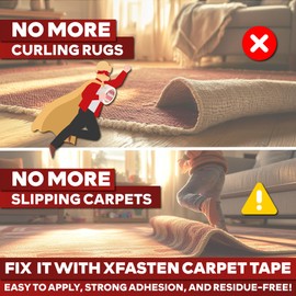 XFasten Double Sided Carpet Tape for Area Rugs, 2 Inch x 30 Yards – Heavy Duty Anti Slip Rug Grip Tape, Works as Rug Grippers, Residue Free, Wood Safe, Easy Removal for Hardwood and Laminated Floors