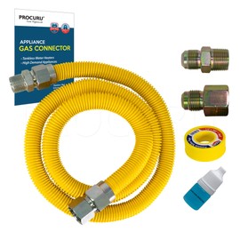 PROCURU 1" OD x 48" (4Ft) x 3/4"MIP x 3/4"FIP Gas Flex Connector Kit, Weatherproof Max-Flow High Capacity Stainless Steel with Yellow Coating for High Demand Gas Appliances (Blue Series)
