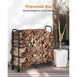 Mars Explo Firewood Rack，4ft Heavy Duty Fire Wood Storage Racks for Indoor Outdoor，Metal Log Holders for Firewood，Fireplace Wood Pile Storage Stacker Organizer, Black