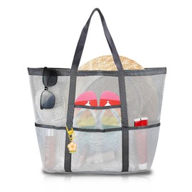 Energather Mesh Shower Caddy Bag, Quick Dry Shower Tote Bag Beach Mesh Bag with Multi-pockets, Portable Hanging Caddy Bag with Handles for Beach, Gym, Dorm (white)