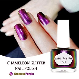 Purple Nail Polish - Chameleon Holographic Nail Varnish - 6ml Quick Dry Nail Polish - Green to Purple Chrome Nail Varnish Long Lasting No Chip No Bake UV Lamp For Manicure Home