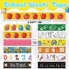 NIKOMIE 12 Rolls Back to School Washi Tape, First Day of School Colorful Decorative Tape School Bus Apple Book Ruler Masking Tape for Journaling Supplies,Scrapbooking,DIY Arts Crafts,Gift Wrapping