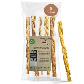 chew-e&tasty Braided Collagen Chews for Dogs (12 Inch, 5 Pack), Odor Free, All Natural Dog Chews, Long Lasting w/Chondroitin & Glucosamine. Bully Sticks and Rawhide Alternative for Medium, Large Dogs