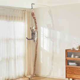 Cat Climbing Rope - Wall/Ceiling Mounted Natural Jute Hanging Cat Climbing Toy with Hooks for Indoor/Outdoor Cats, Scratch-Resistant, 9.84ft