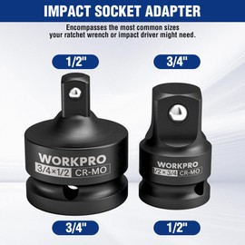 WORKPRO 2-Piece Impact Socket Adapter and Reducer Set, 3/4" F to 1/2" M & 1/2" F to 3/4" M Drive Socket Adapter Set, Cr-Mo Steel, Square Drive Adapter for Impact Driver Conversions