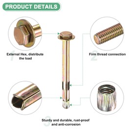 M METERXITY 5-Pack Hex Expansion Bolt, M8x100mm Colored Galvanized Iron-Carbon Steel External Hex Expansion Bolts, Anti-Corrosion Metal Bolt for Concrete/Dry Brick/Block Walls