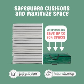 Compactor Double Duty Defense Giant Vacuum Storage Bags + Weatherproof Box for Outdoor Cushions: Space Saver Vacuum Storage Bags, Patio Cushion Storage Saver (Large)