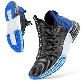 WETIKE Mesh Slip On Lightweight Athletic Shoes, Black Blue Size 4 Big Kid