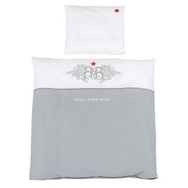 roba Rock Star Baby Collection 2-Piece Children's Bed Linen Set 100 x 135 cm 100% Cotton Duvet and Pillowcase for Babies and Children with Elaborate Appliqué