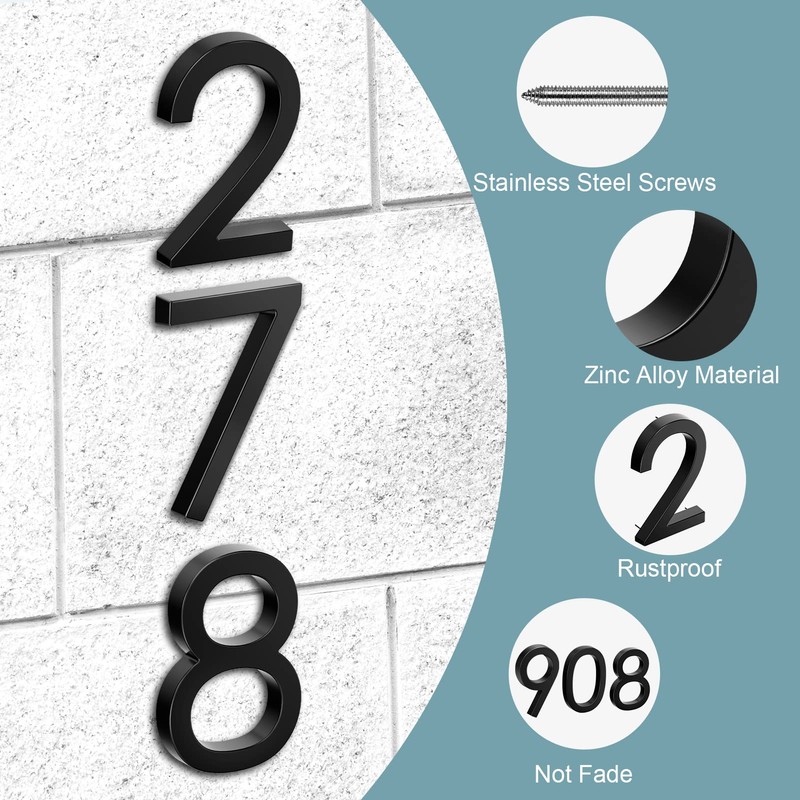 6" Floating Stainless Steel Address House Number, Modern Metal Anti-Rust