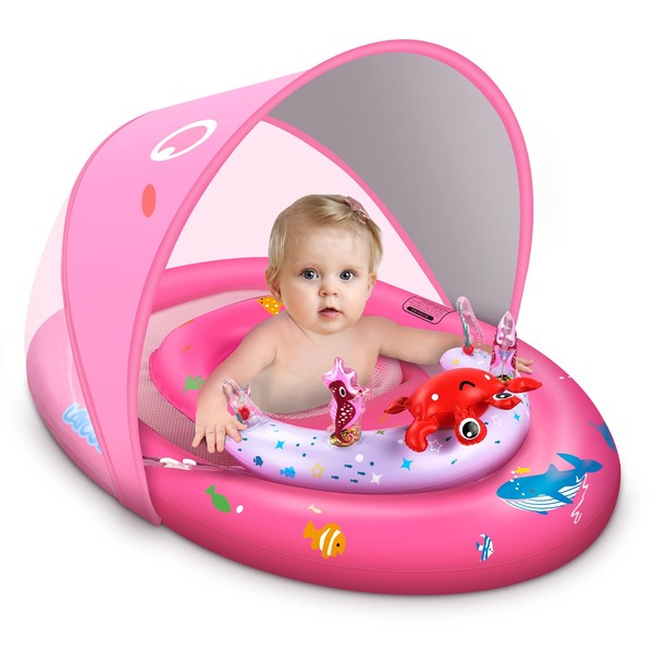 LAYCOL Baby Pool Float with UPF50+ Sun Protection Canopy &