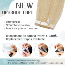 S-noilite Tape Extensions Real Hair 10 Pieces Extensions Real Hair Bleach Blonde Tape In Extensions Real Hair Invisible Hair Extensions Tape 50 cm 25 g Straight