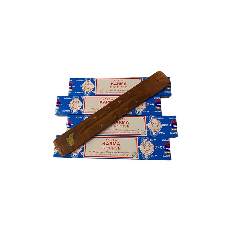 Satya Incense Sticks, 4 Packs x 15g, with Incense Holder,