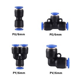 40pcs Push to Connect Fittings Quick Release Pneumatic Connectors Air Line Fittings Air Quick Water Pipe Push in Hose Couping 10 Splitters 10 Elbows 10 Tee 10 Straight Tubes(Black and Blue,6mm)