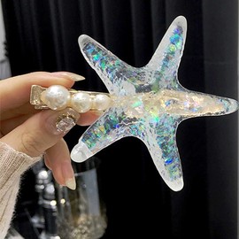 Bartosi Horquillas de pelo de estrella de mar verdes para novia, boda, playa, mar, accesorios para el cabello para mujeres y niñas (paquete de 2) (blanco)
