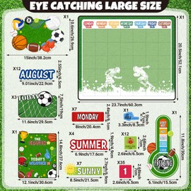 Cholemy 85 Pcs Calendar Bulletin Board Set Classroom Calendar Bulletin Board with Numbers Month Weather Classroom Decoration Wall Decor for Chalkboard Back to School Supplies(Sports)